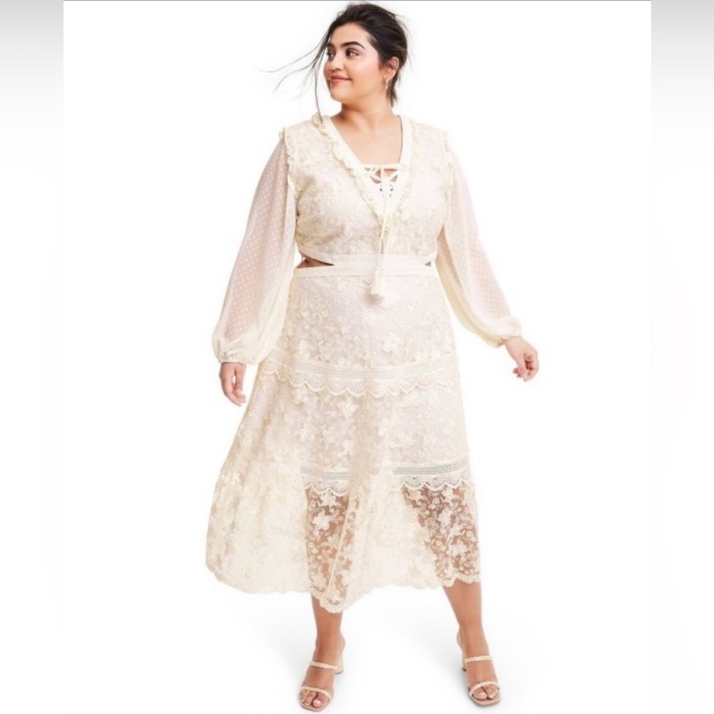 Alexis for Target sophisticated Baroque Lace cut out details midi length Dress